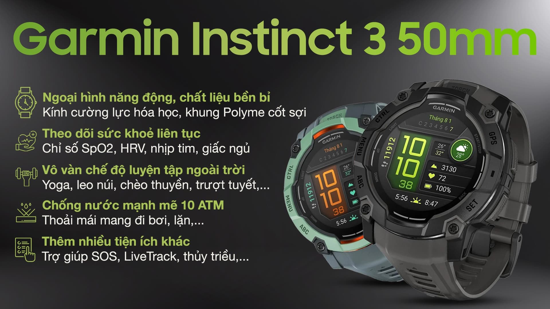 Ảnh Đồng hồ thông minh Garmin Instinct 3 50mm