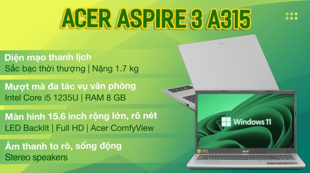 Ảnh Laptop Acer Aspire 3 A315 59 5283 i5 1235U/8GB/512GB/Win11 (NX.K6TSV.00B)