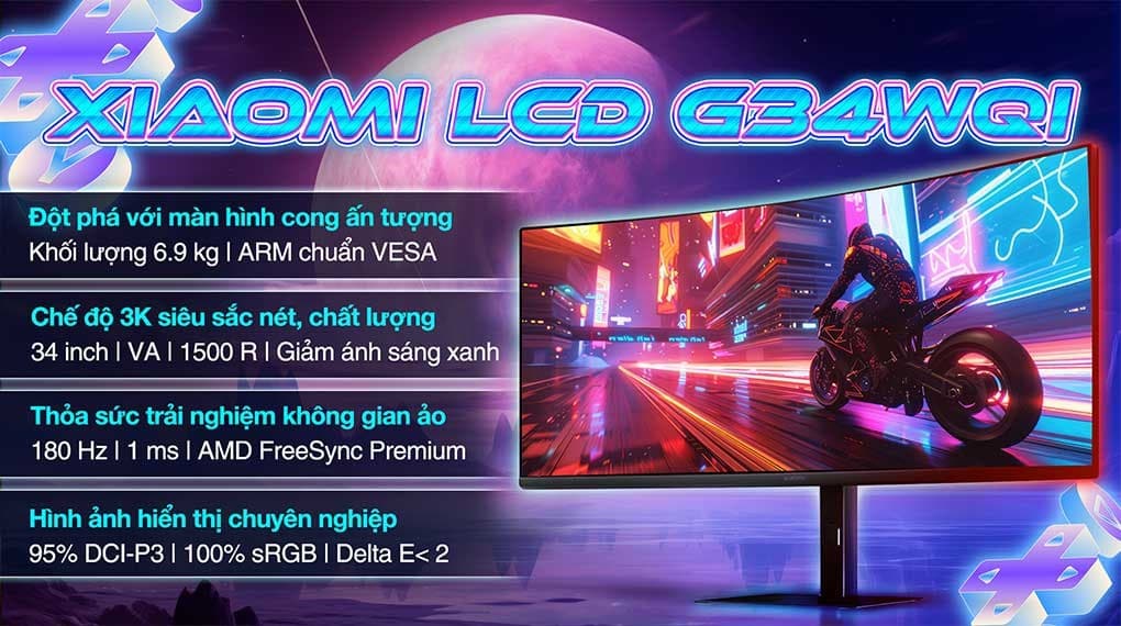 Ảnh Màn hình Xiaomi Gaming G34WQi 34 inch 3K/VA/180Hz/1ms/DisplayPort