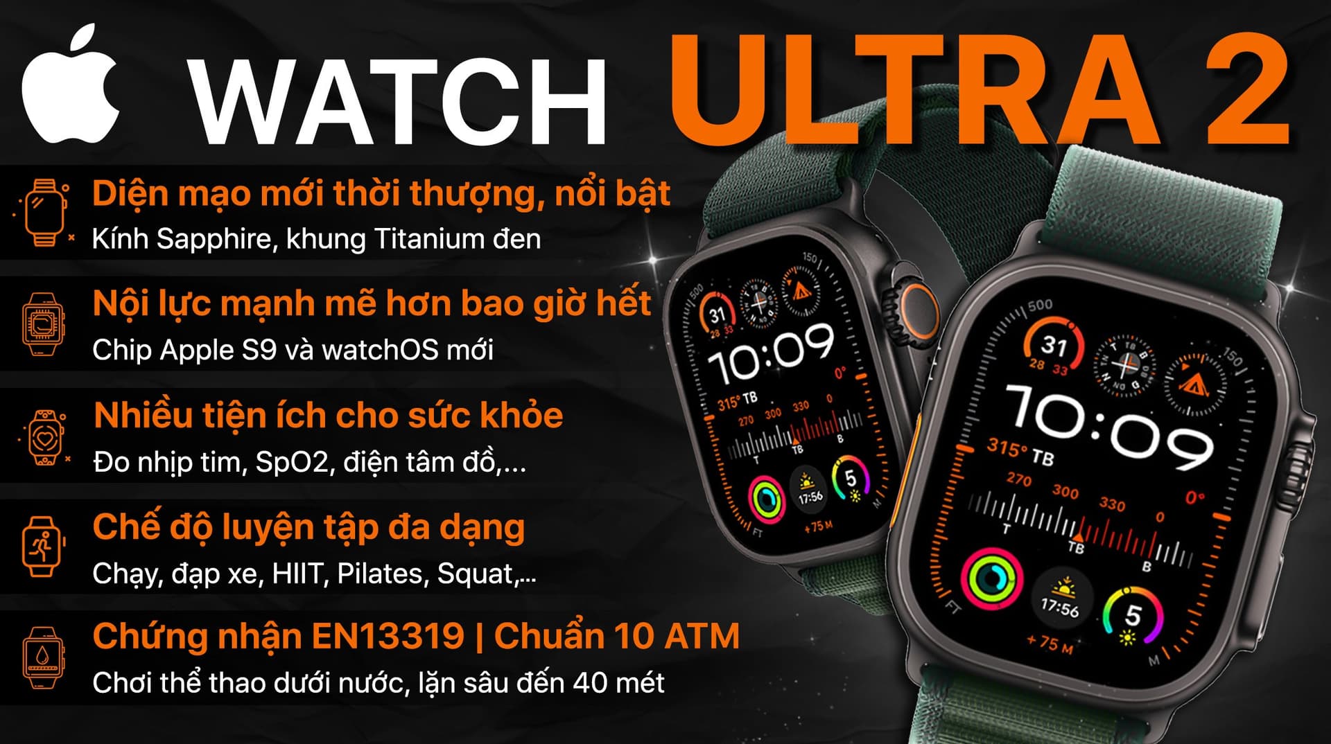 Ảnh Apple Watch Ultra 2 GPS + Cellular 49mm viền Titanium đen dây Alpine