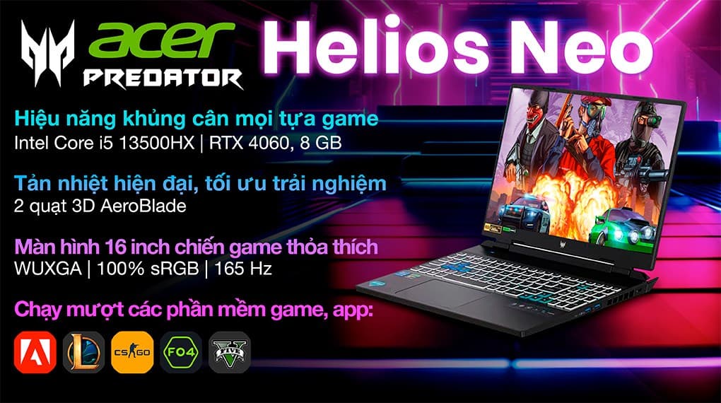 Ảnh Laptop Acer Predator Helios Neo PHN16 71 53M7 i5 13500HX/16GB/512GB/8GB RTX4060/165Hz/Win11 (NH.QLUSV.005)