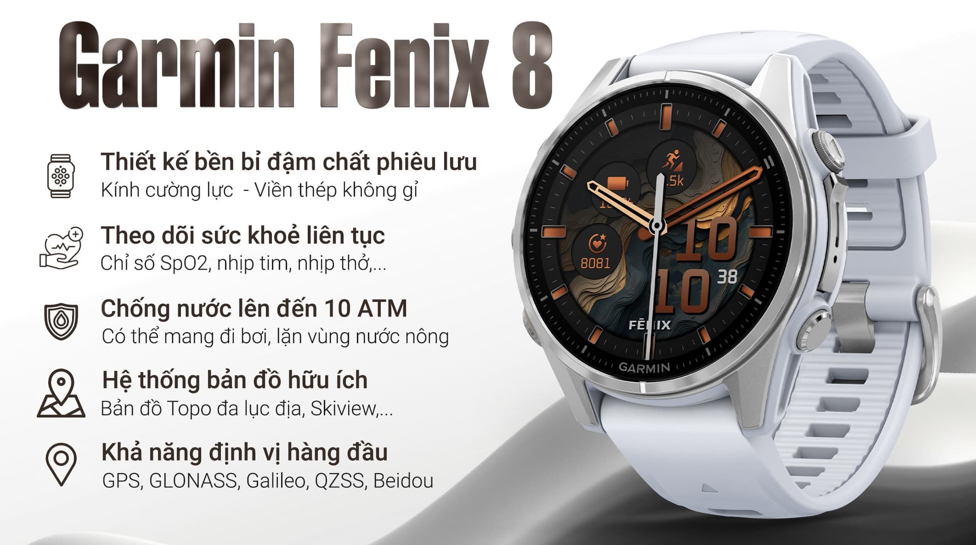 Ảnh Đồng hồ thông minh Garmin Fenix 8 43mm viền thép