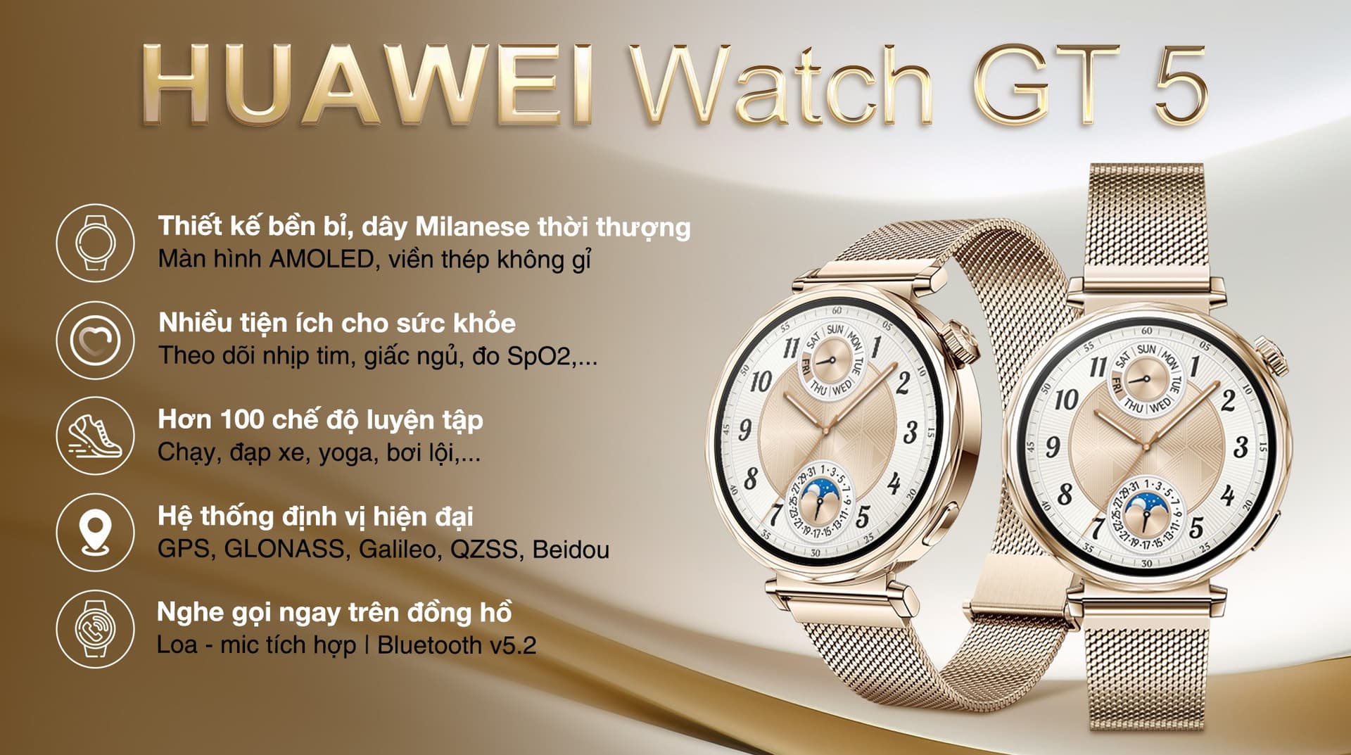 Ảnh Đồng hồ thông minh Huawei Watch GT 5 41mm viền thép dây Milanese