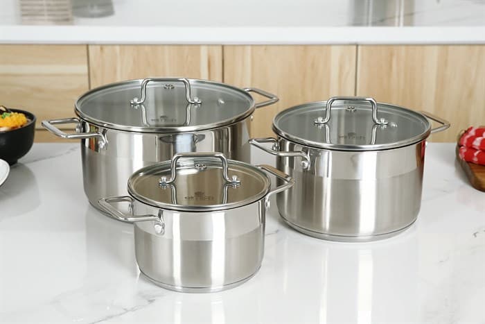 Ảnh Bộ 3 nồi inox 3 đáy nắp kính Elmich EL-2324MN
