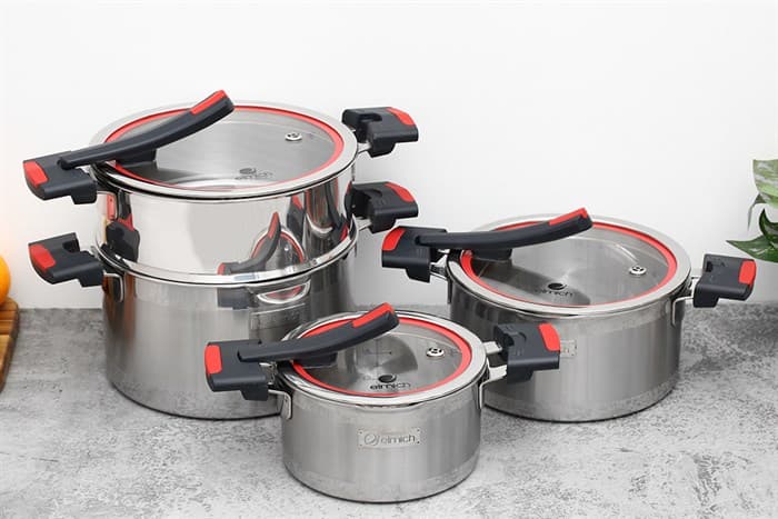 Ảnh Bộ nồi inox 3 đáy nắp kính Elmich Milano EL-8091