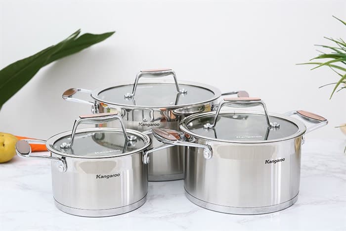 Ảnh Bộ 3 nồi inox 5 đáy nắp kính Kangaroo KG3CS2