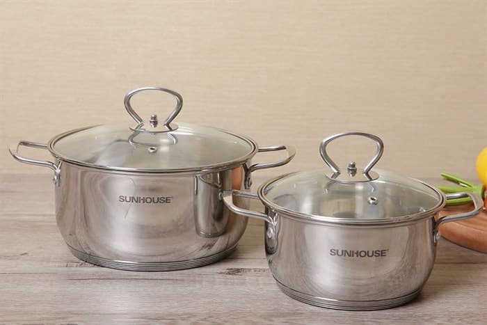 Ảnh Bộ 2 nồi inox 5 đáy nắp kính Sunhouse SHG2502M