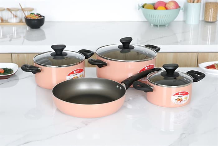 Ảnh Bộ nồi chảo nhôm chống dính nắp kính Elmich EL1162E