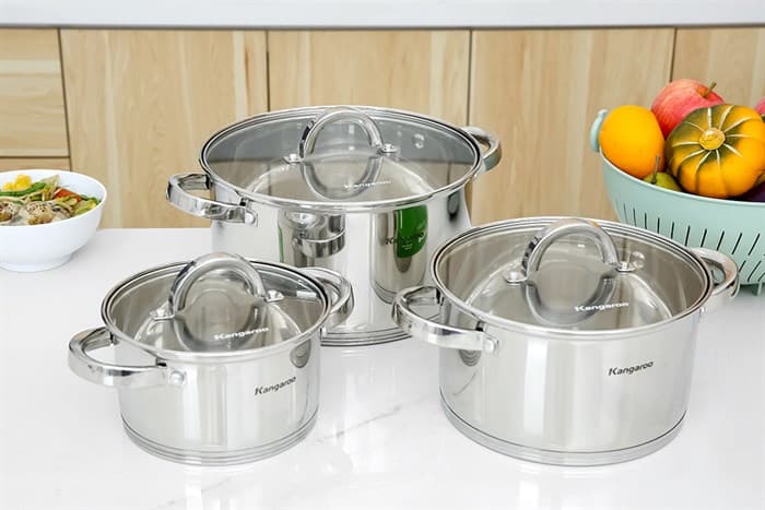 Ảnh Bộ 3 nồi inox 5 đáy nắp kính Kangaroo KG2IP3S1