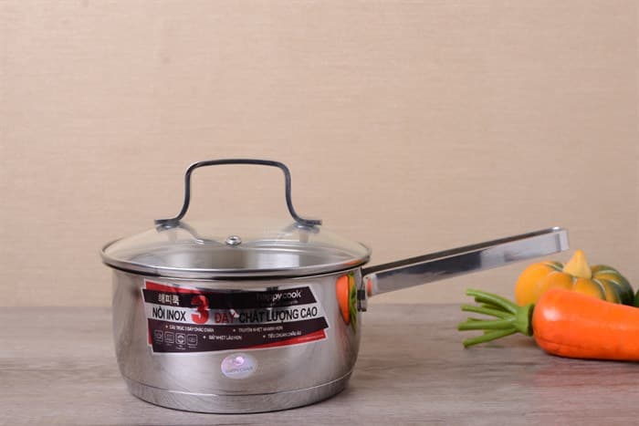 Ảnh Quánh inox 3 đáy nắp kính 16 cm Happycook Q16 MLGP
