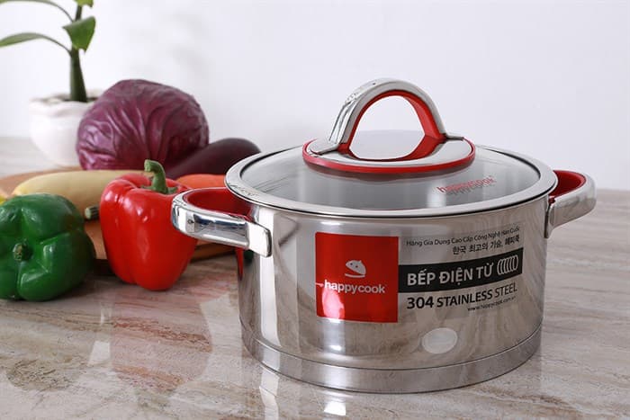 Ảnh Nồi inox 3 đáy nắp kính 20 cm Happycook HC-20AR