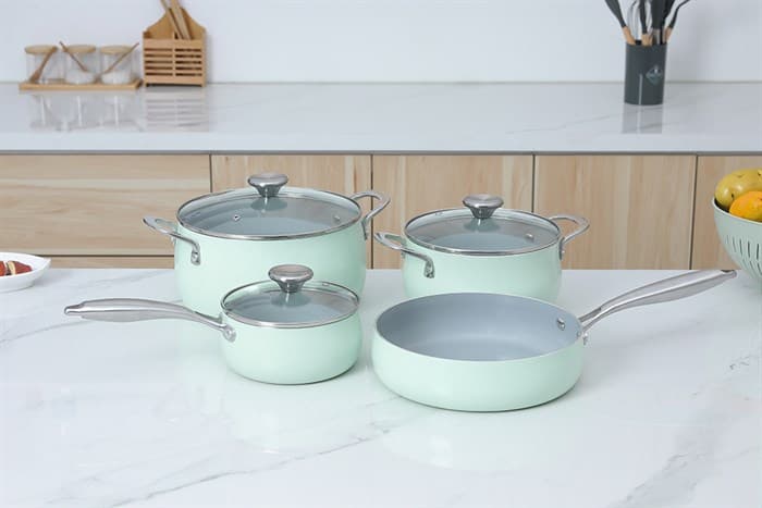 Ảnh Bộ nồi chảo quánh nhôm chống dính nắp kính Green Cook GCS242-T1