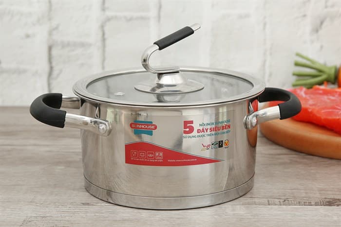 Ảnh Nồi inox 5 đáy nắp kính 16 cm Sunhouse SHG24316