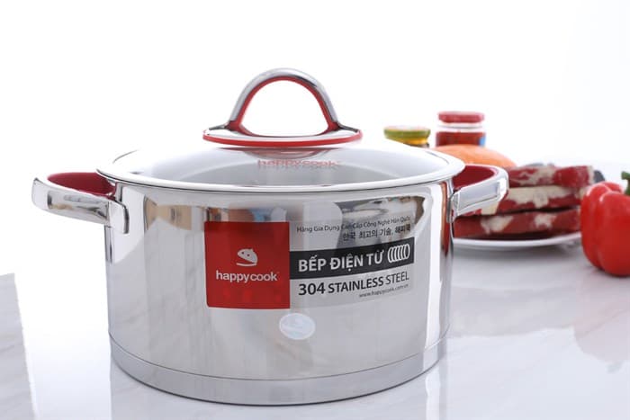 Ảnh Nồi inox 3 đáy nắp kính 24 cm Happycook HC-24AR