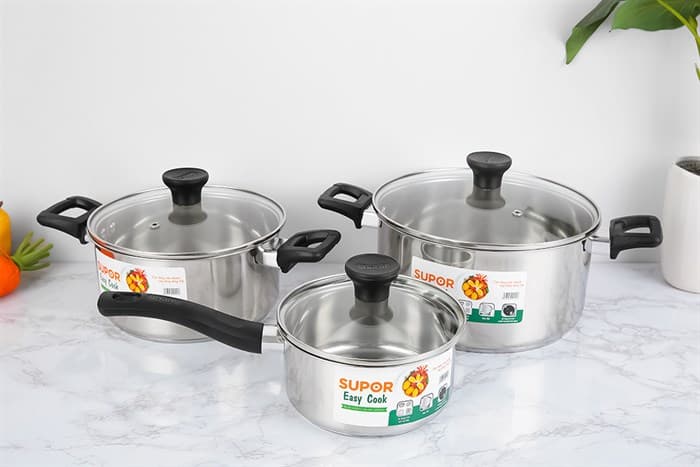 Ảnh Bộ nồi quánh inox 3 đáy nắp kính Easycook Supor H20211-T1