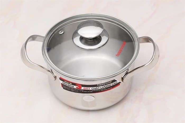 Ảnh Nồi inox 3 đáy nắp kính 16 cm Happycook N16-NMG