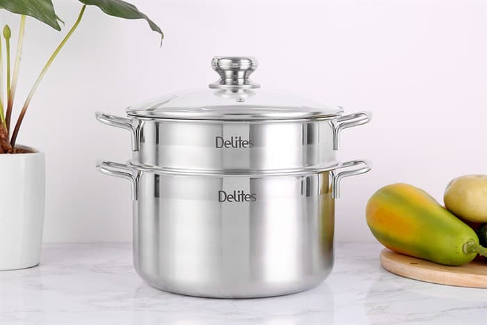 Ảnh Bộ nồi xửng inox 1 đáy nắp kính 24 cm Delites XR001-24