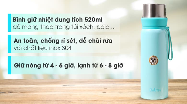 Ảnh Bình giữ nhiệt inox 520 ml Delites Z69A