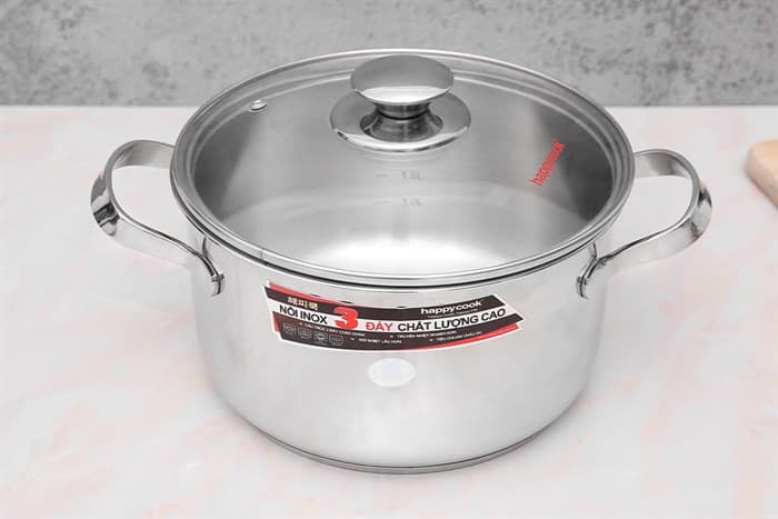 Ảnh Nồi inox 3 đáy nắp kính 20 cm Happycook N20-NMG