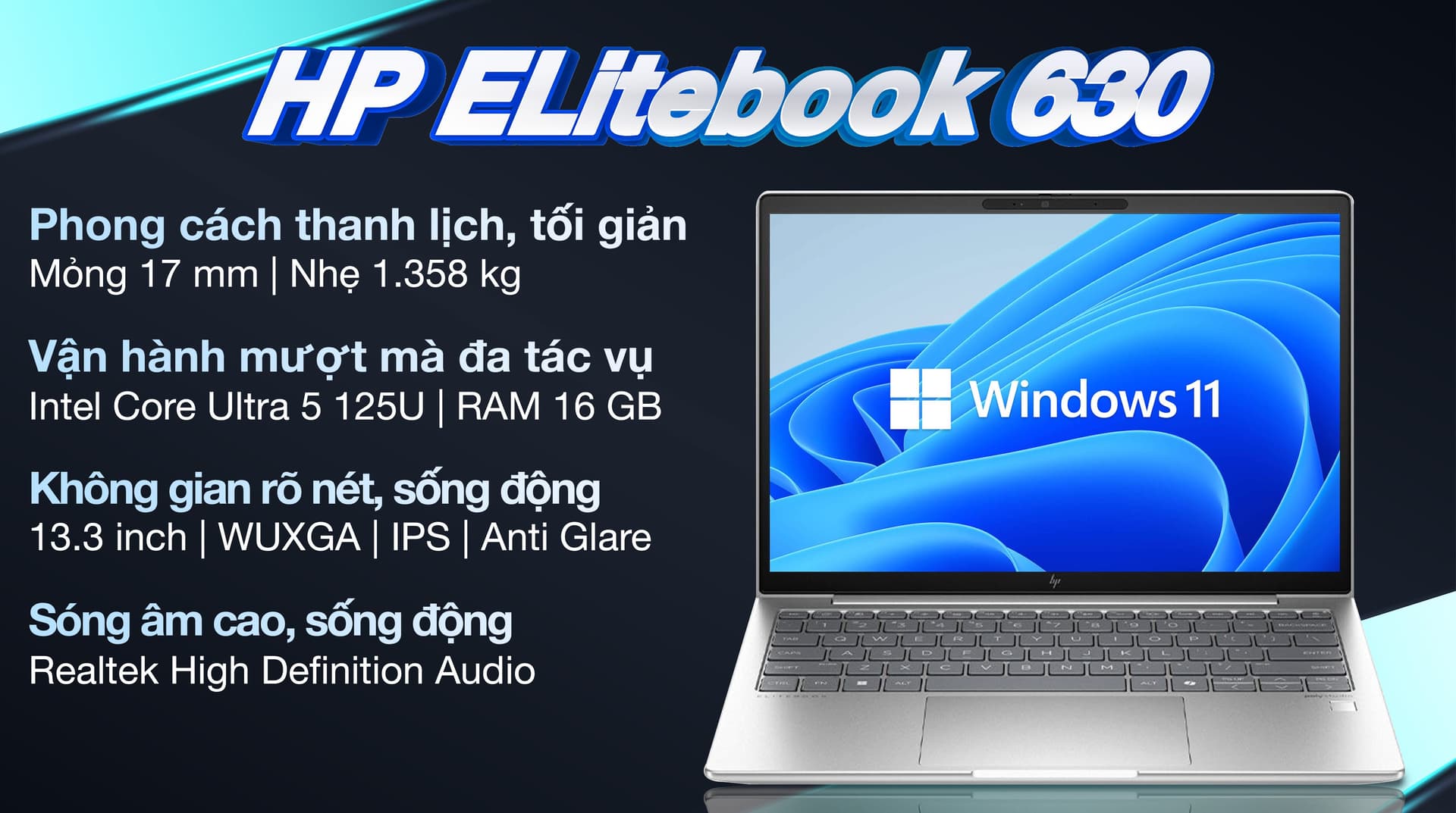 Ảnh Laptop HP Elitebook 630 G11 Ultra 5 125U/16GB/512GB/Win11 (A7LL8PT)