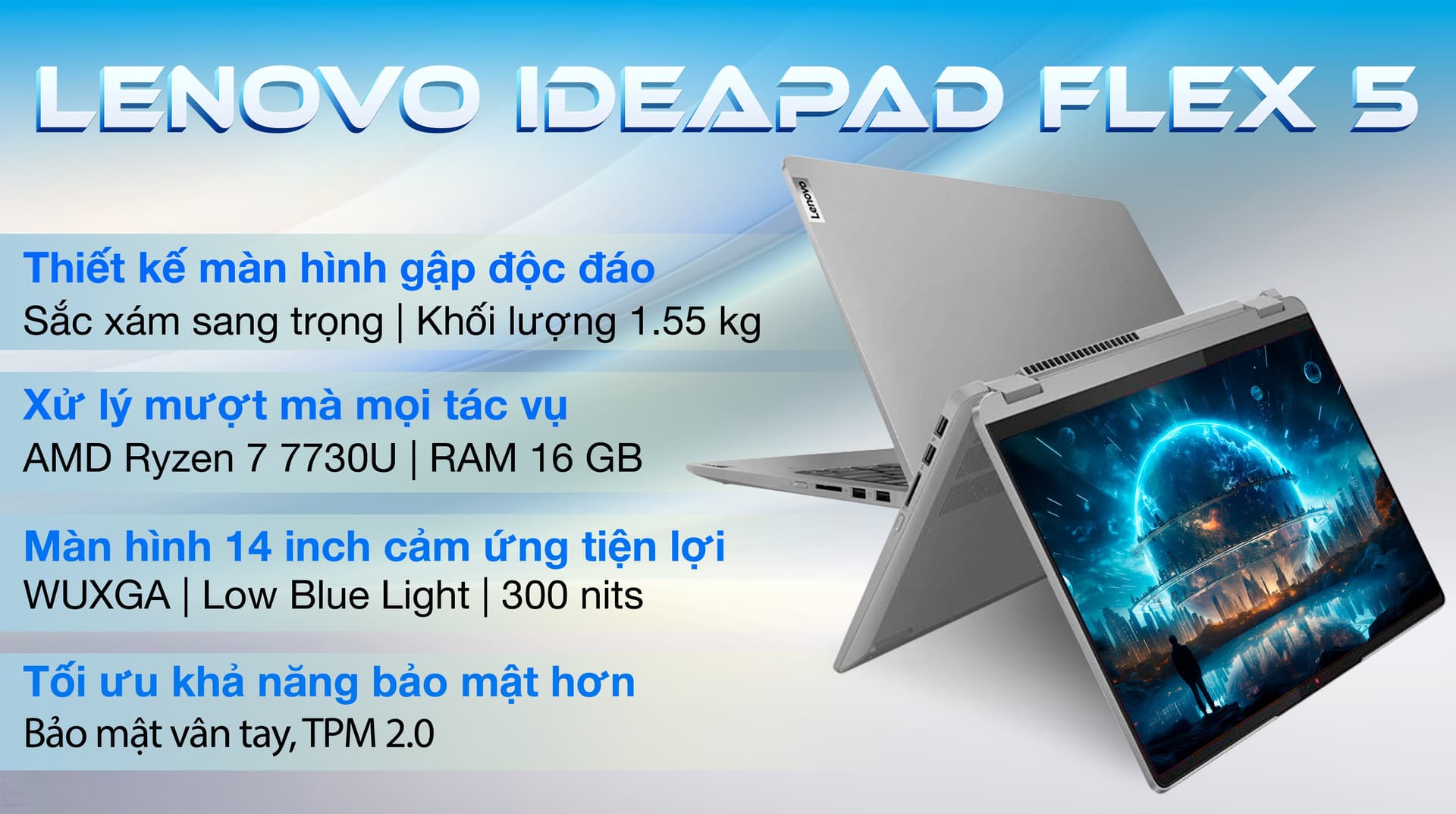Ảnh Laptop Lenovo IdeaPad Flex 5 14ABR8 R7 7730U/16GB/512GB/Touch/Win11 (82XX00DLVN)