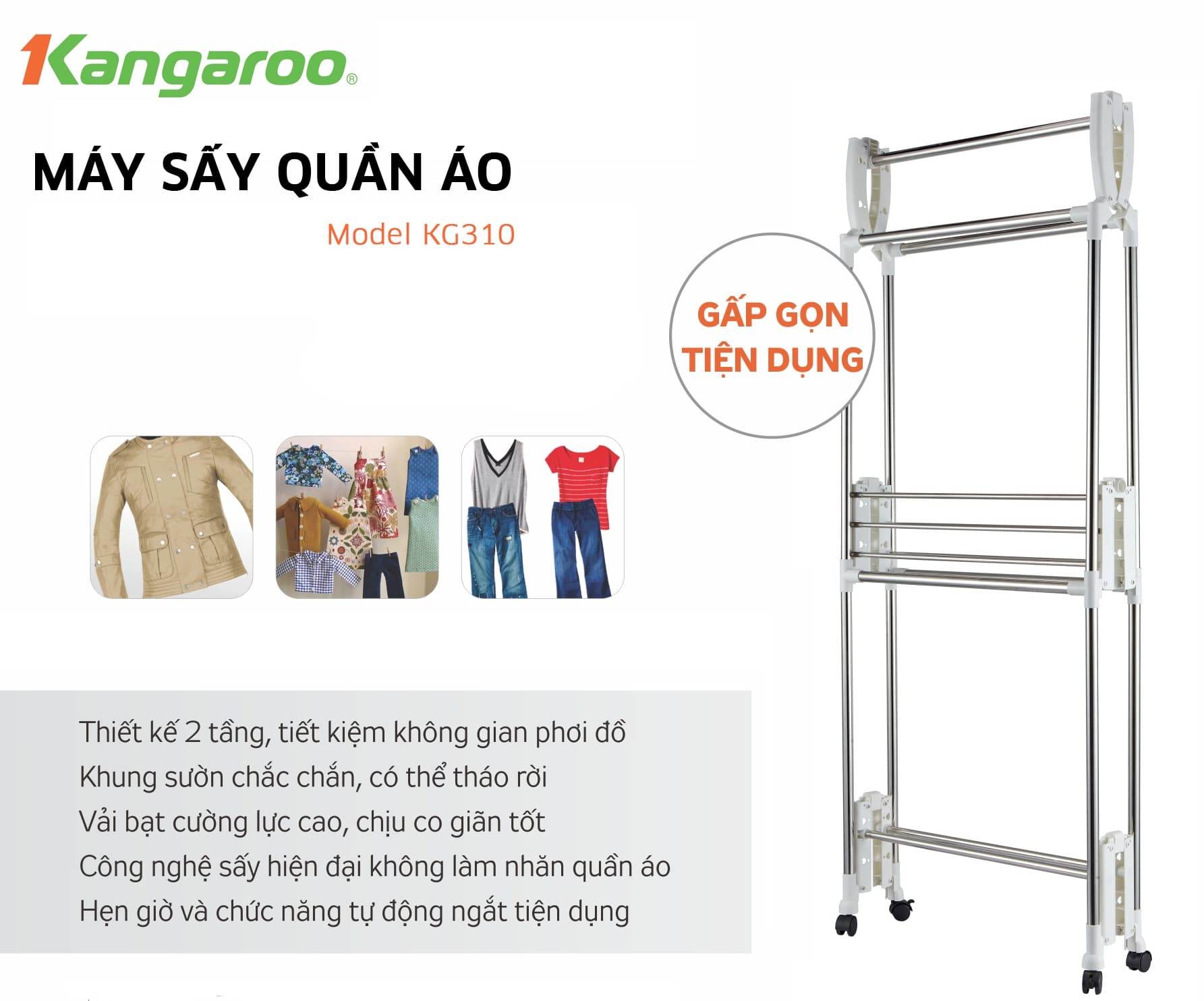 Ảnh Tủ sấy quần áo Kangaroo KG310-hộp
