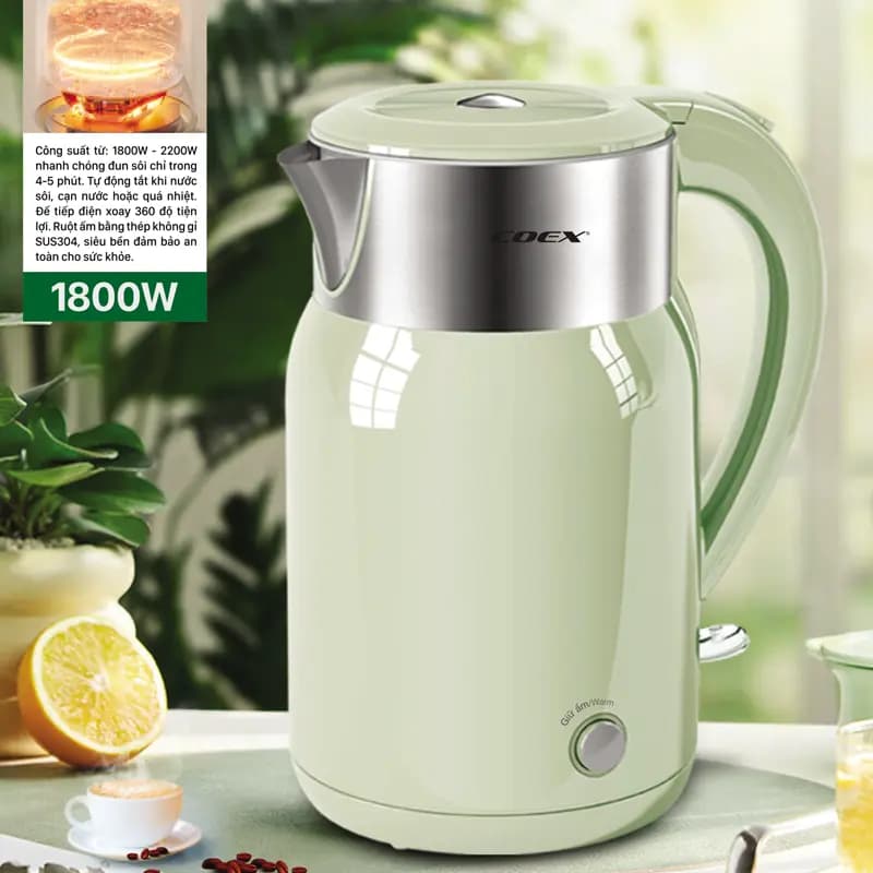 Ảnh Ấm siêu tốc 2 lớp Inox 304 1.8 Lít Coex CK-5119R 2200W