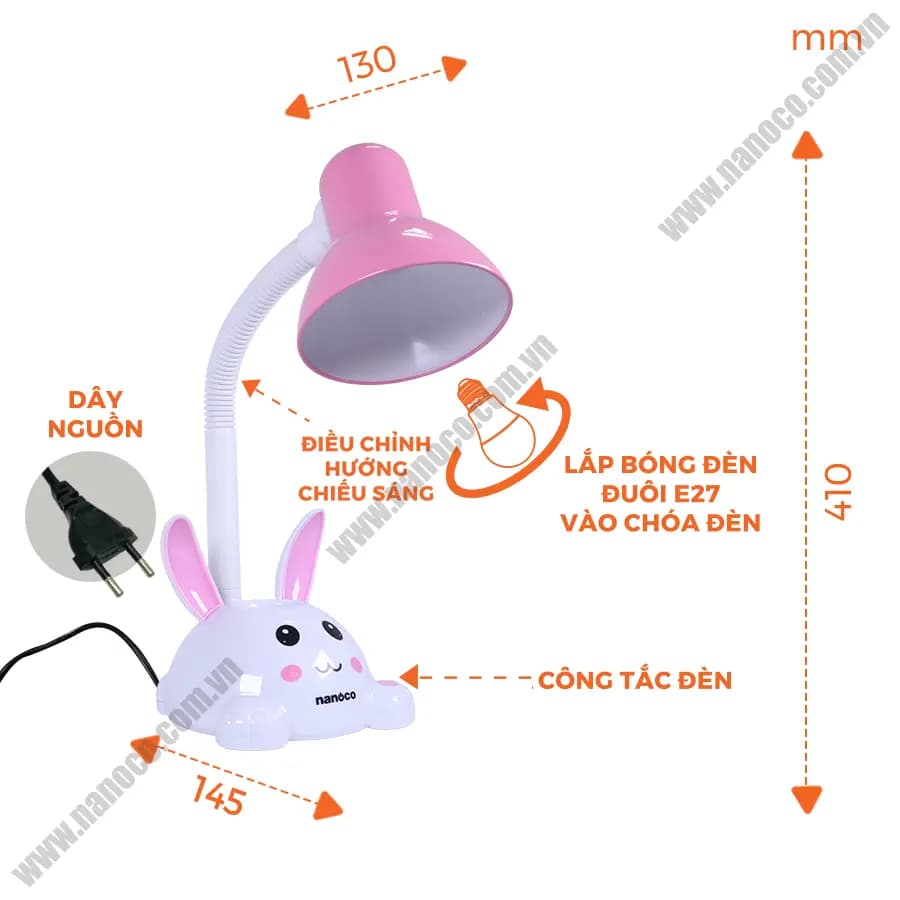 Ảnh Đèn bàn Nanoco E27, thỏ hồng NDKC01P