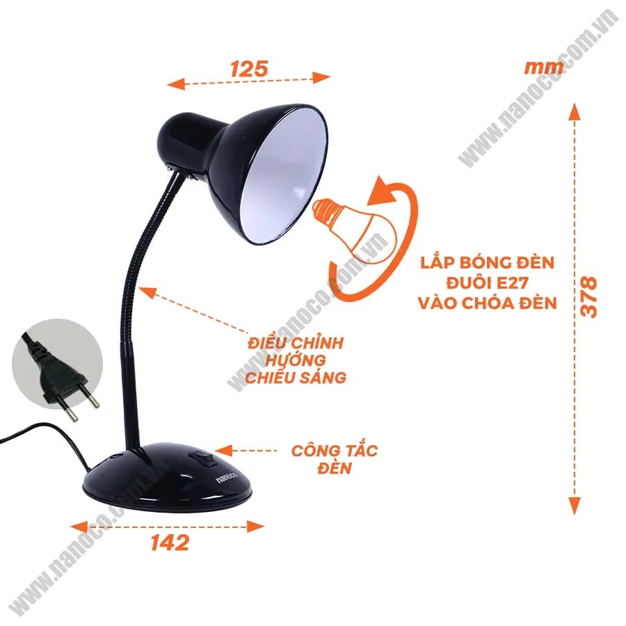 Ảnh Đèn bàn Nanoco E27, đen NDKC02B