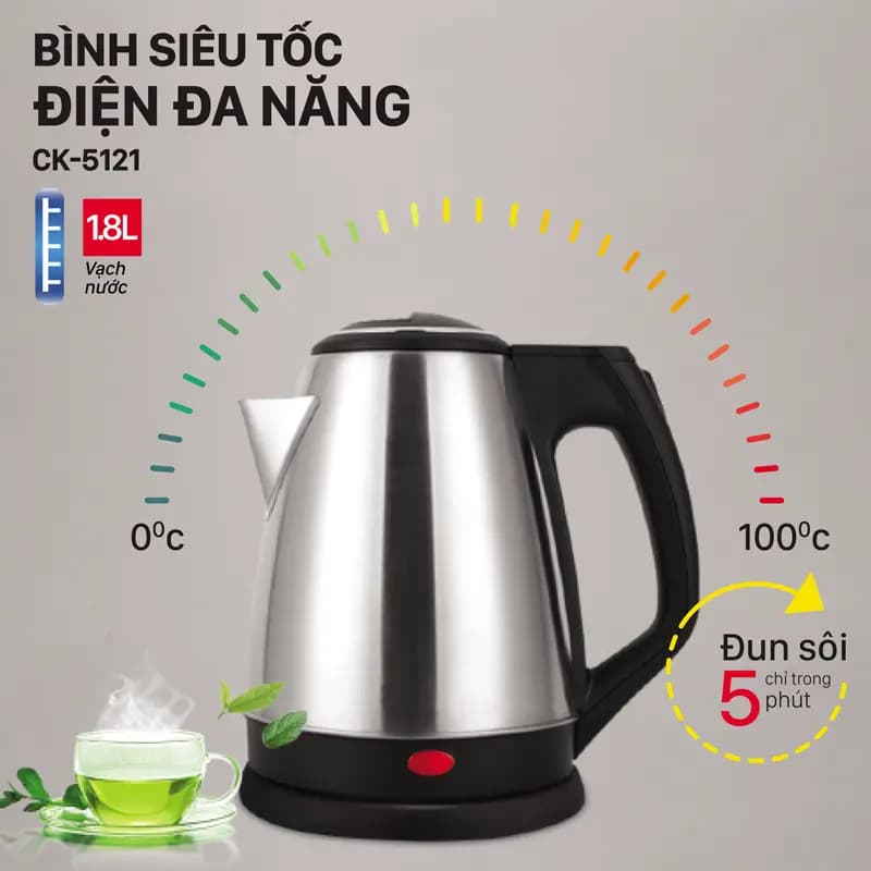 Ảnh Ấm siêu tốc Inox 304 1.8 lít Coex CK-5121 1500W