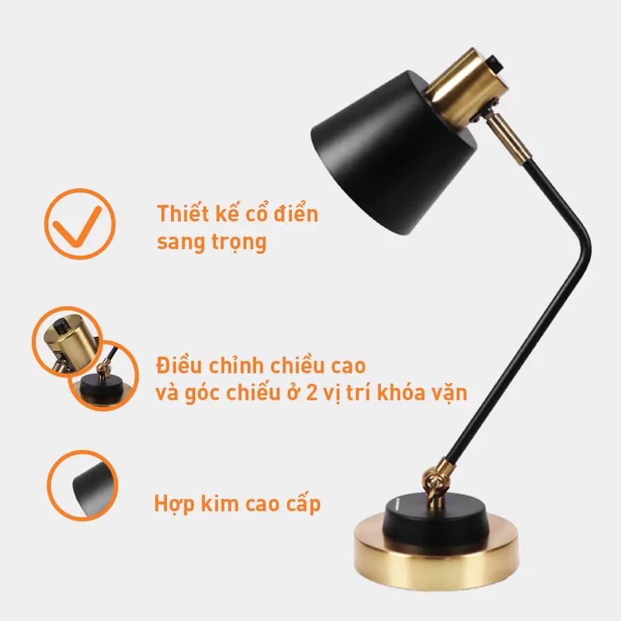 Ảnh Đèn bàn Nanoco E27, hợp kim, màu đen đồng NDKC04IB