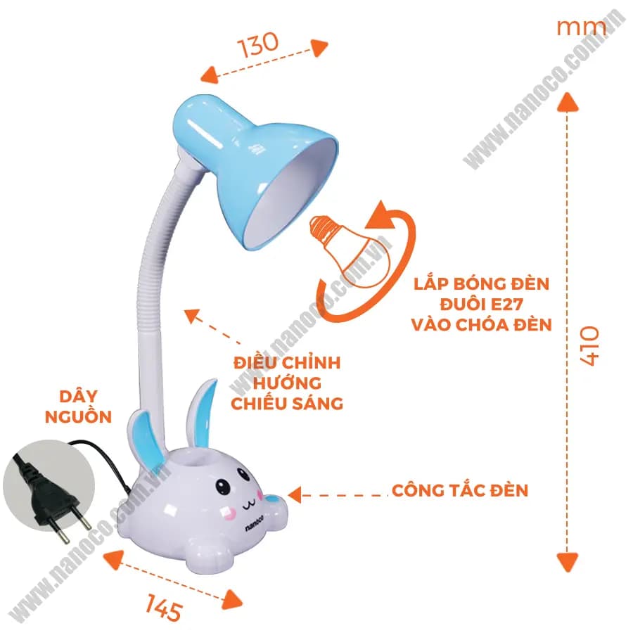 Ảnh Đèn bàn Nanoco E27, thỏ xanh NDKC01BE