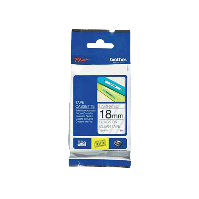 Ảnh Nhãn In Tiêu Chuẩn TZE Brother TZe-141 Chữ Đen Trên Nền Trong (18mm)-Black on Clear