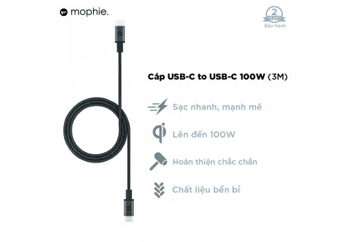 Ảnh Cáp USB-C to USB-C (100W) mophie 3M Black - 409910381