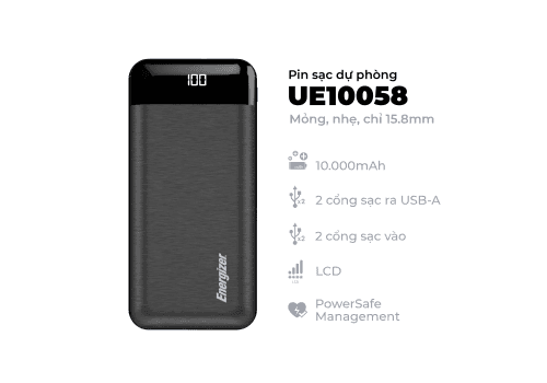 Ảnh Sạc dự phòng Energizer 10,000mAh /3.7V Li-Polymer - UE10058BK