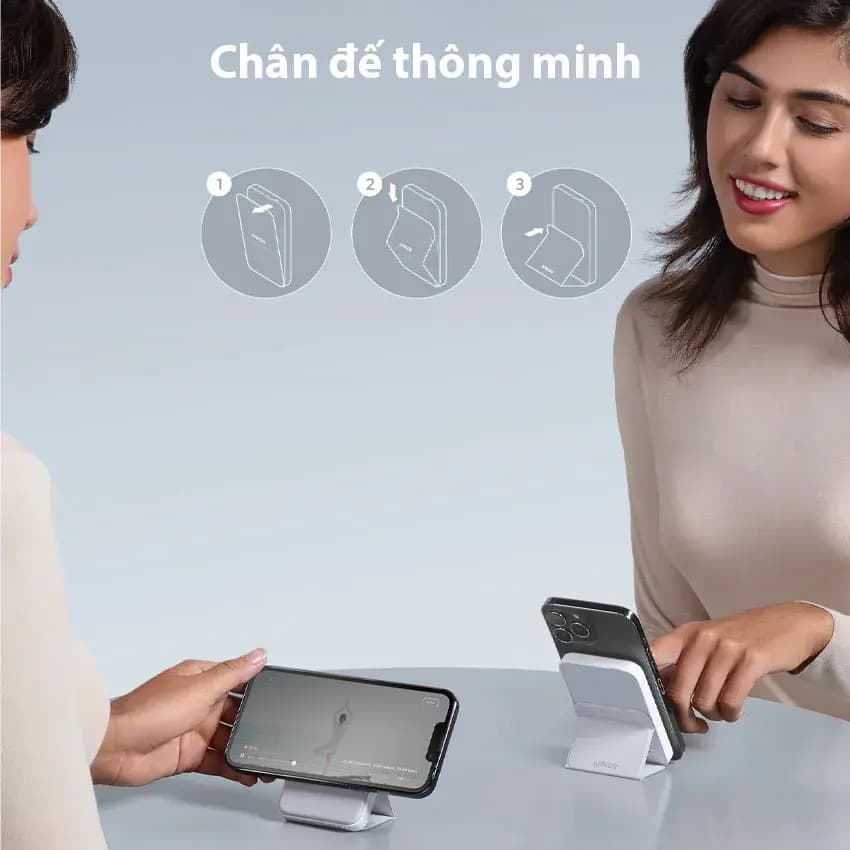 Ảnh Sạc dự phòng Anker 622 MagGo 1C 7.5W 5000mah (with Foldable Stand) Trắng (White) B2C_A1614021