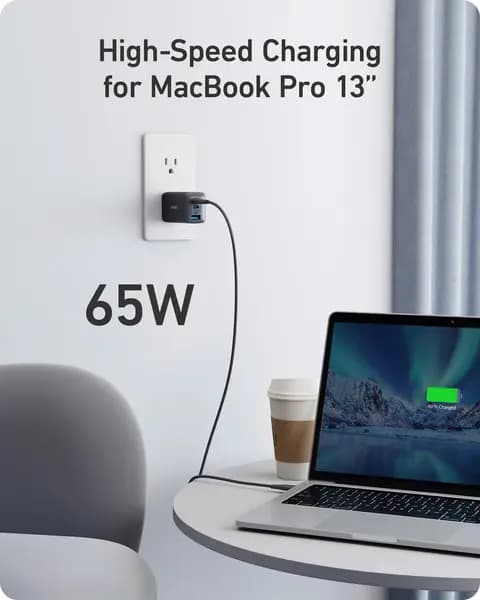 Ảnh Củ sạc 3 cổng dùng cho điện thoại di động, công suất 65W, hiệu Anker A2667J12