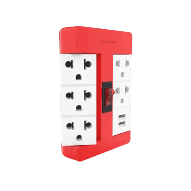 Ảnh Ổ cắm xoay 90º Điện Quang ĐQ ESK RT 53RW 2USB (5 lỗ 3 chấu, 2USB, màu đỏ trắng)