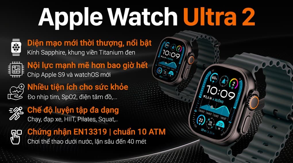 Ảnh Apple Watch Ultra 2 GPS + Cellular 49mm viền Titanium đen dây Ocean