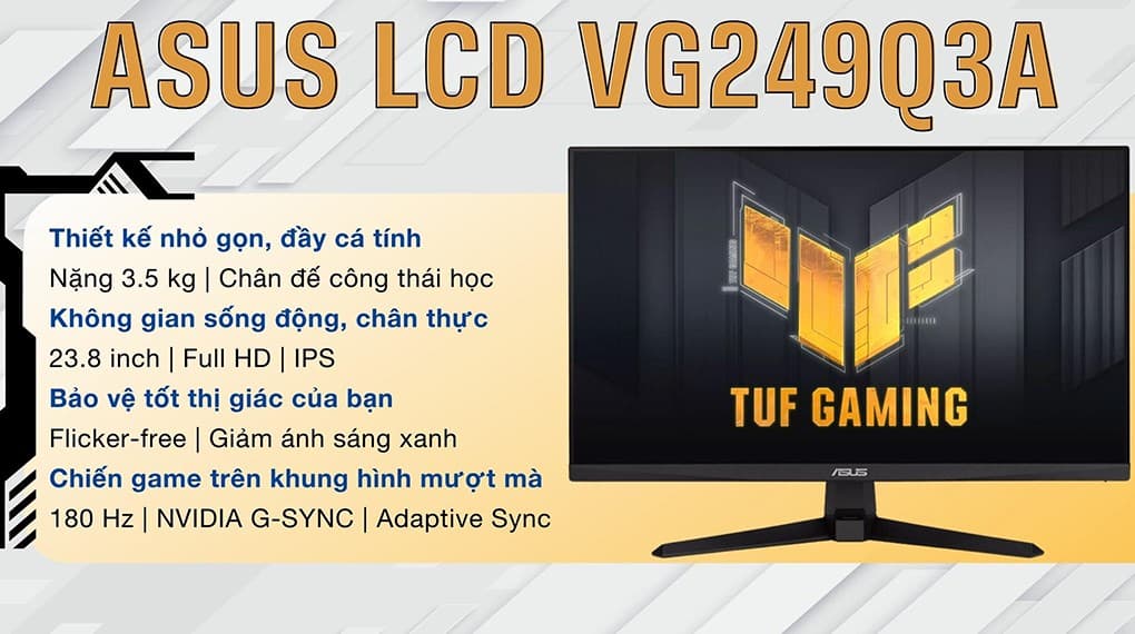 Ảnh Màn hình Gaming Asus TUF VG249Q3A 23.8 inch FHD/IPS/180Hz/1ms/FreeSync/DisplayPort/HDMI