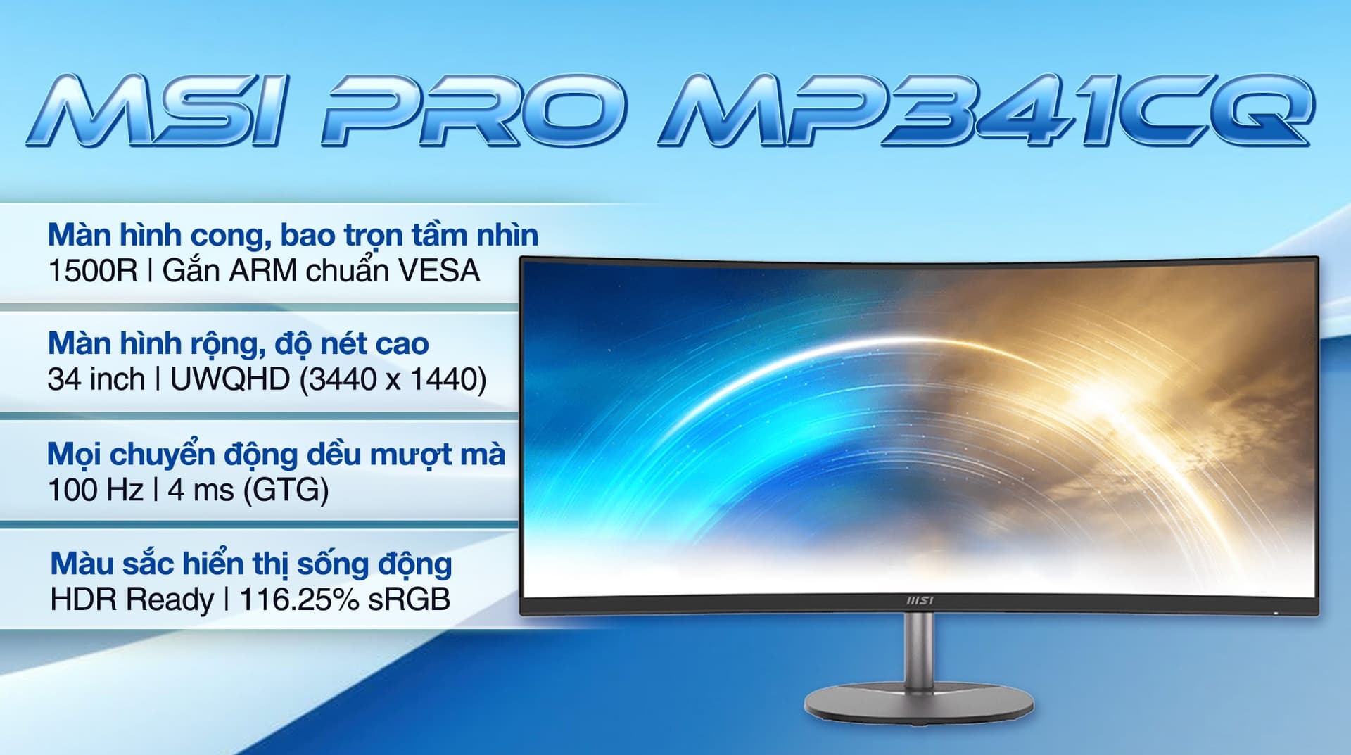 Ảnh Màn hình MSI PRO MP341CQ 34 inch 3K/VA/100Hz/4ms