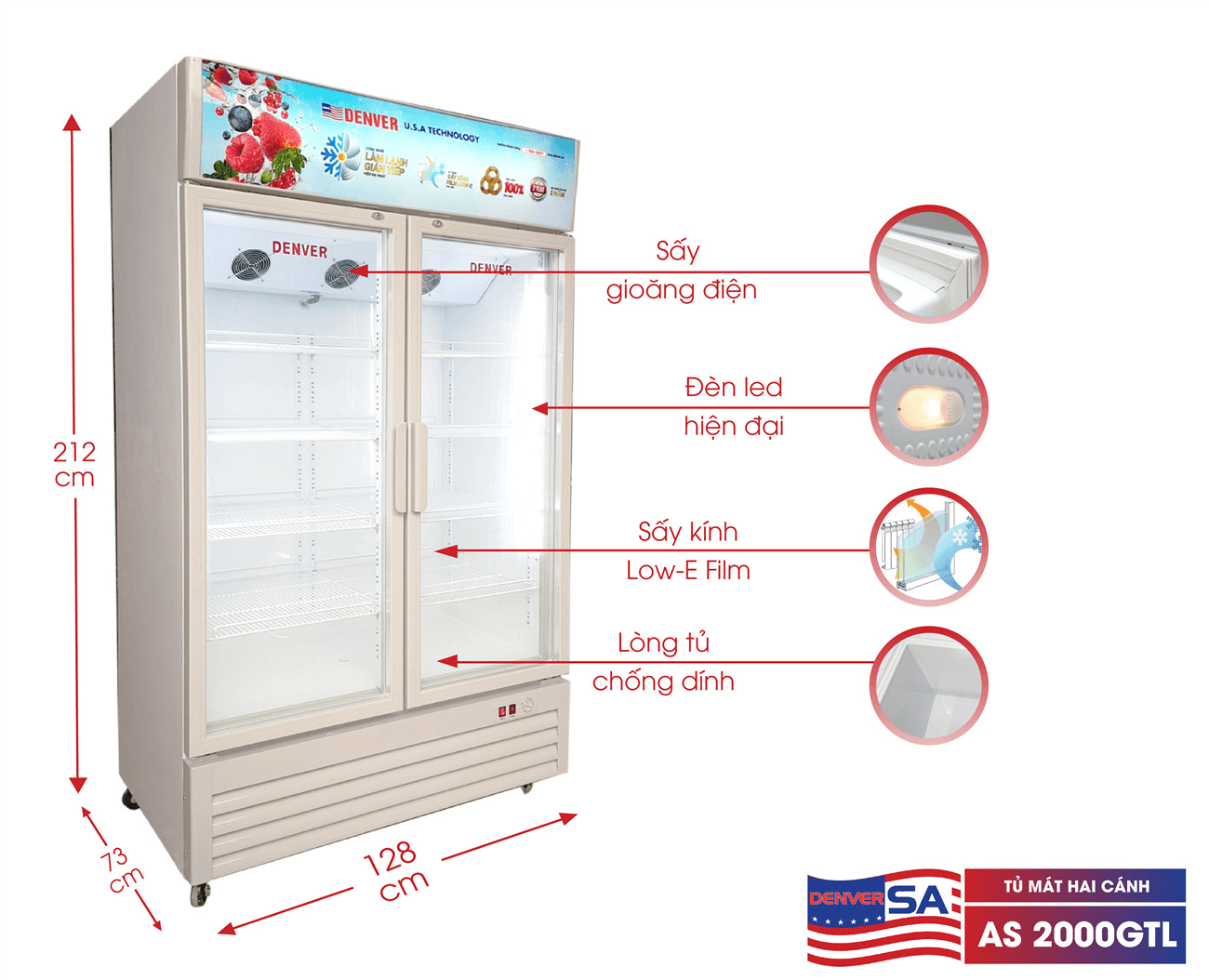Ảnh Tủ Mát Denver 2 cánh 1000 lít TM 2000 GTL