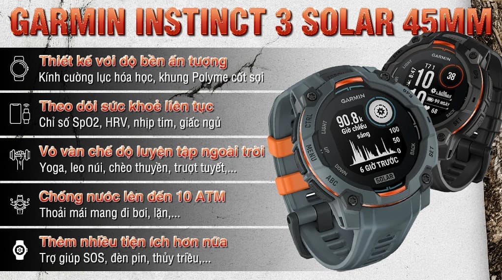 Ảnh Garmin Instinct 3 Solar 45mm dây silicone
