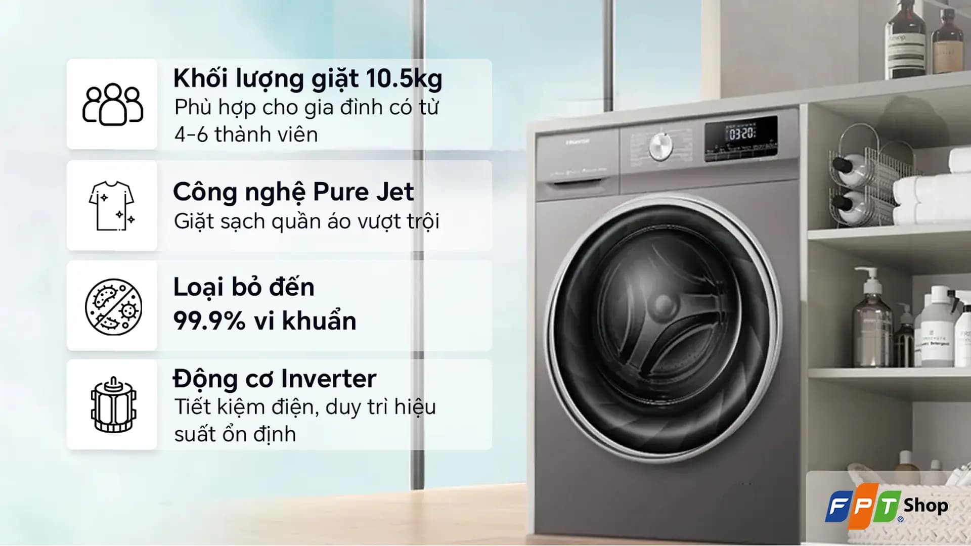 Ảnh Máy giặt cửa trước Hisense Inverter 10.5 kg WFQY1114EVJMT