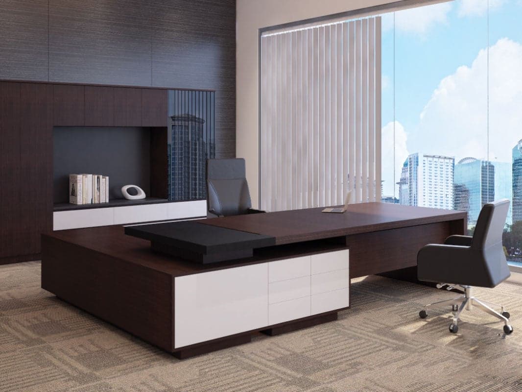 Ảnh Bộ bàn giám đốc sang trọng phong cách Italia Fami Lufa E02-D2423L-R (2.400 x 2.100 x 760 mm)