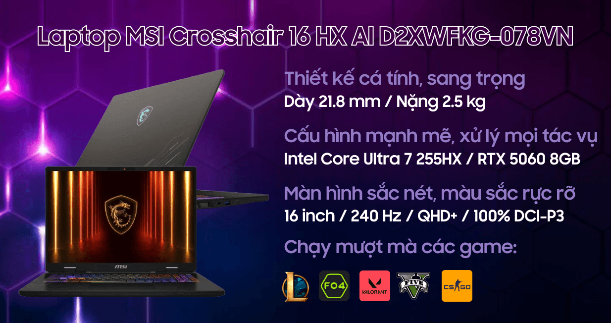 Ảnh Laptop MSI Crosshair 16 HX AI D2XWFKG-078VN